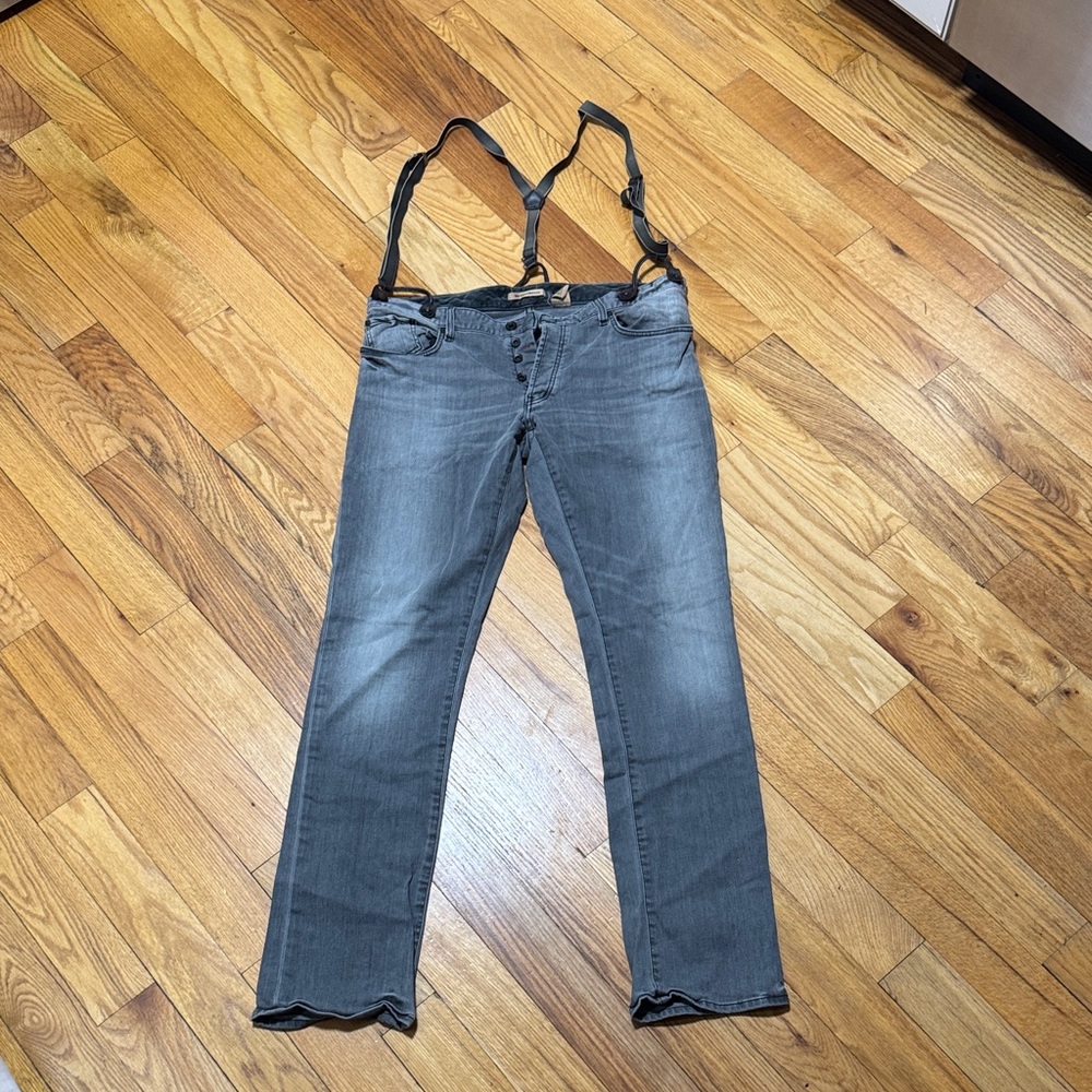 John Varvatos Men's Gray Jeans with Suspenders
